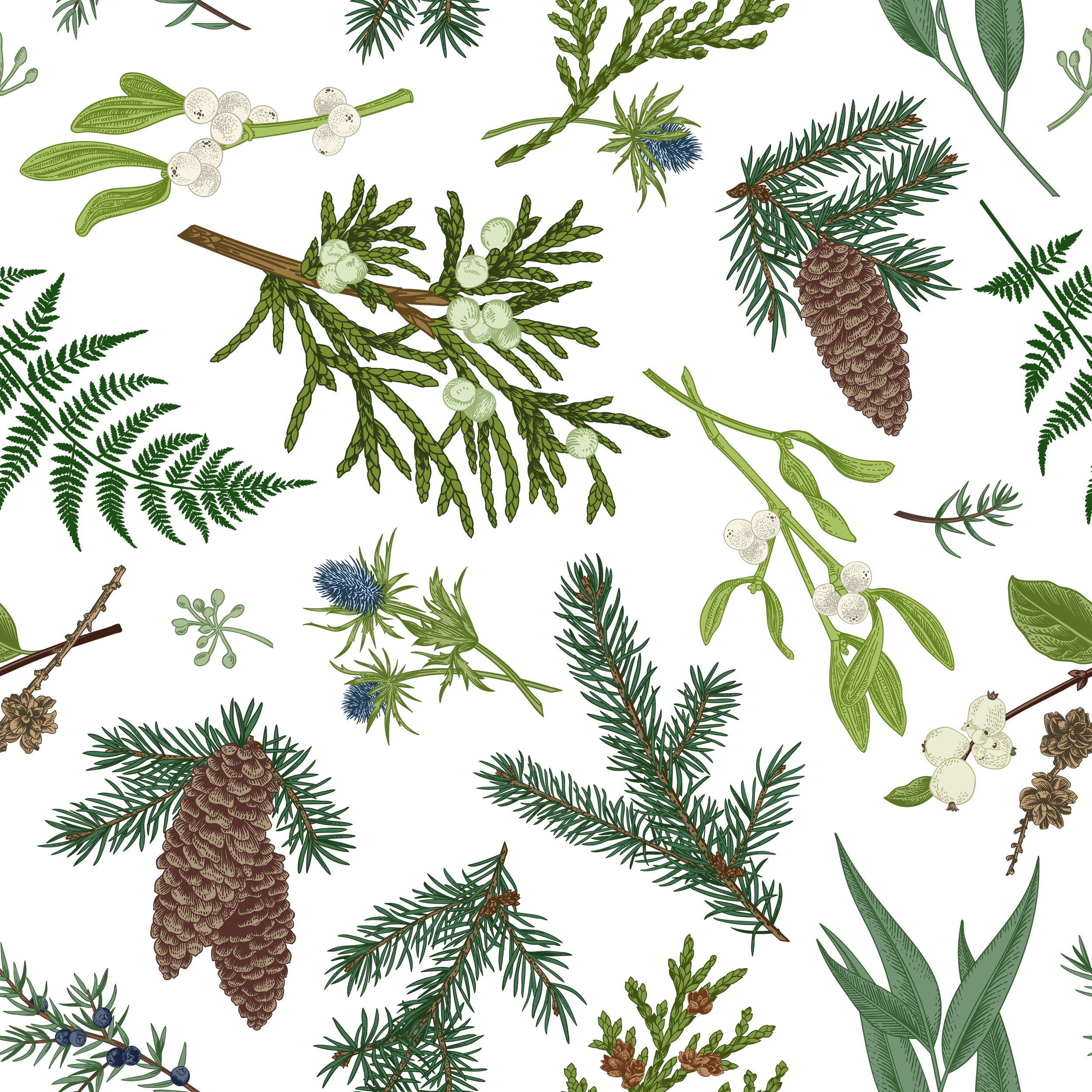 Christmas Seamless Botanical Pattern.